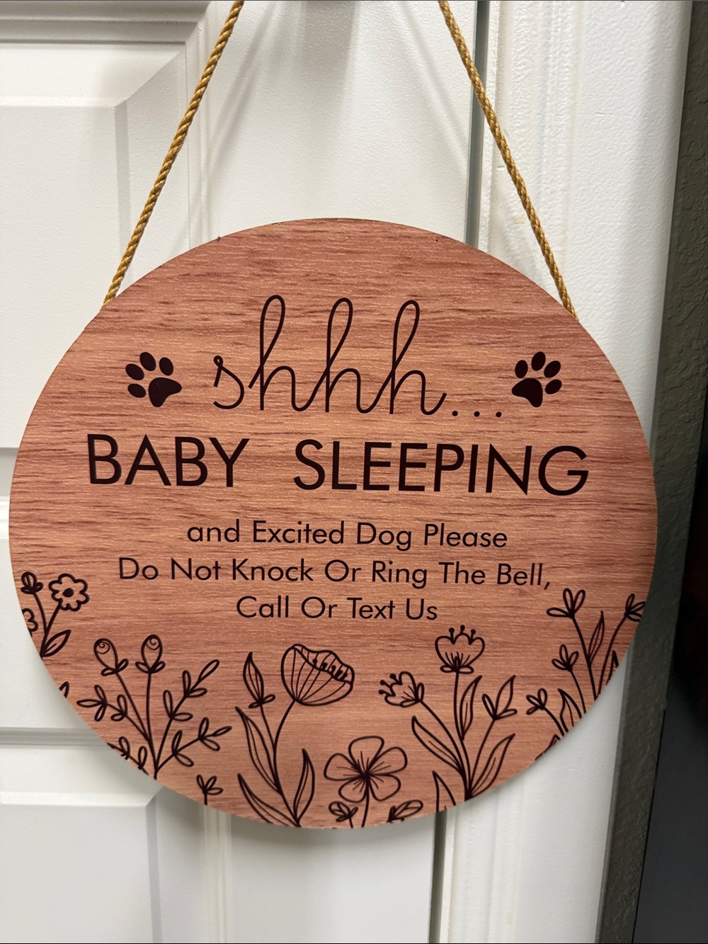 Wooden 'shhh... BABY SLEEPING' Door Sign - Natural Brown